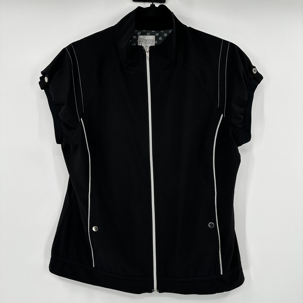 Zenergy by Chico's‎ Black Sleeveless Zip Up Vest Jacket Women Size 1